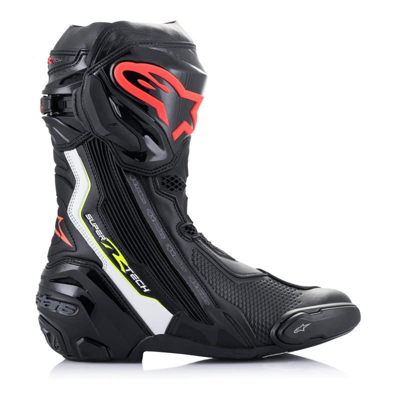 Ghete moto Alpinestars Supertech R negru-alb-rosu fluo-galben fluo