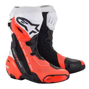 Ghete moto Alpinestars Supertech R Vented negru-alb-rosu fluo