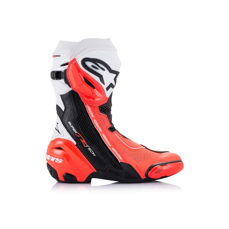 Ghete moto Alpinestars Supertech R Vented negru-alb-rosu fluo