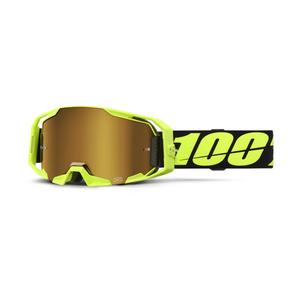 Ochelari de protecție de motocross 100% ARmatic Neon Yellow cu plexiglas auriu adevărat