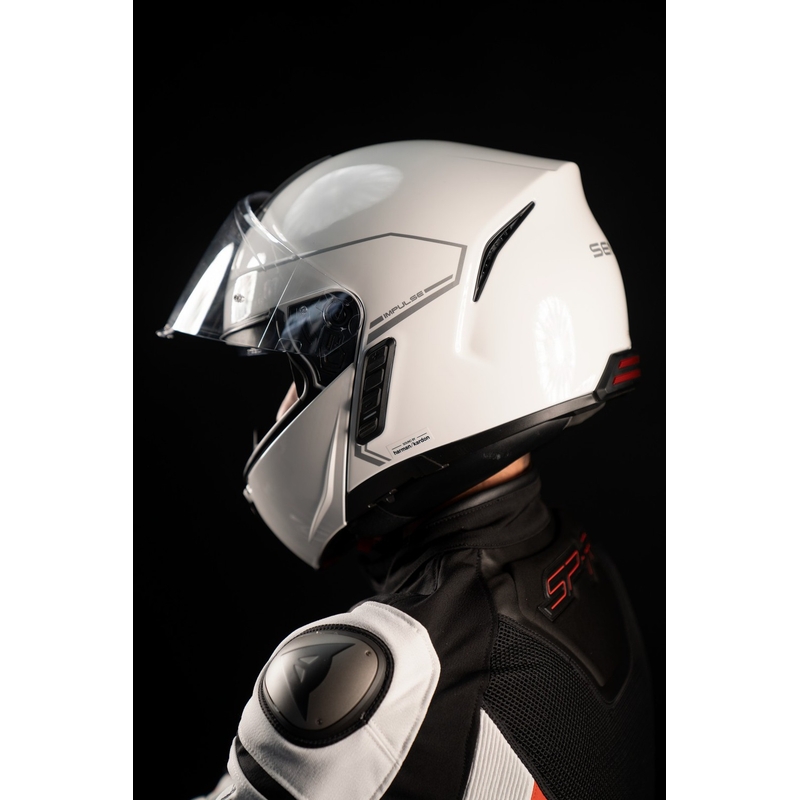 Cască de motocicletă rabatabilă SENA cu set cu cască Mesh Impulse alb lucios