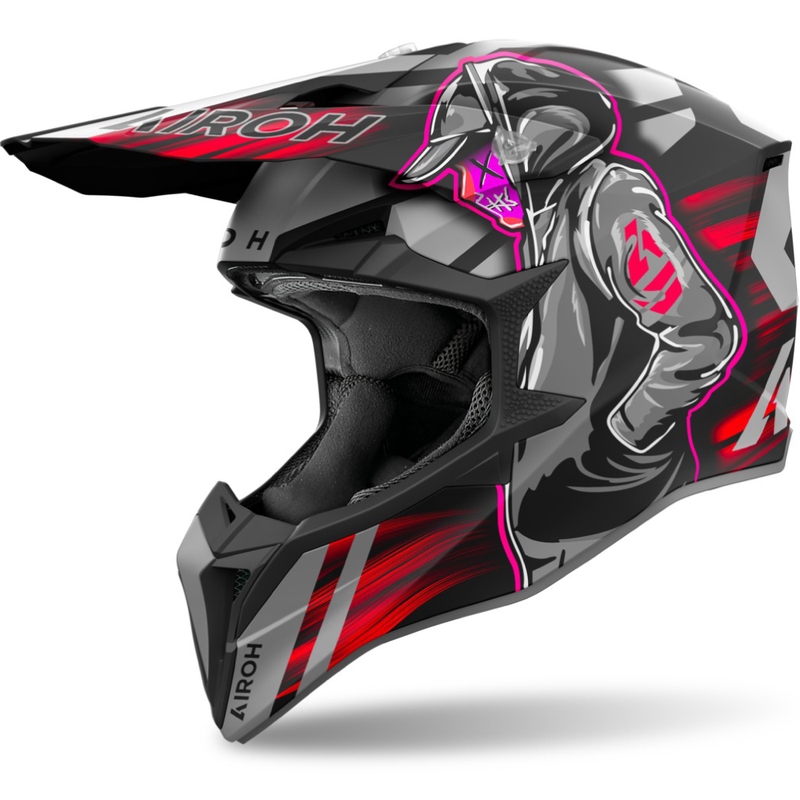 Cască motocross Airoh Wraaap Cyber, roșie mată