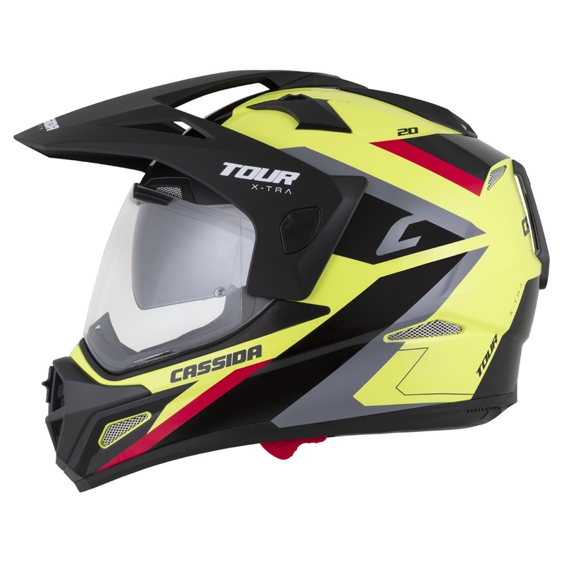 Casca enduro Cassida Tour 2.0 X-tra fluo galben-negru-rosu-gri cu vizor negru mat