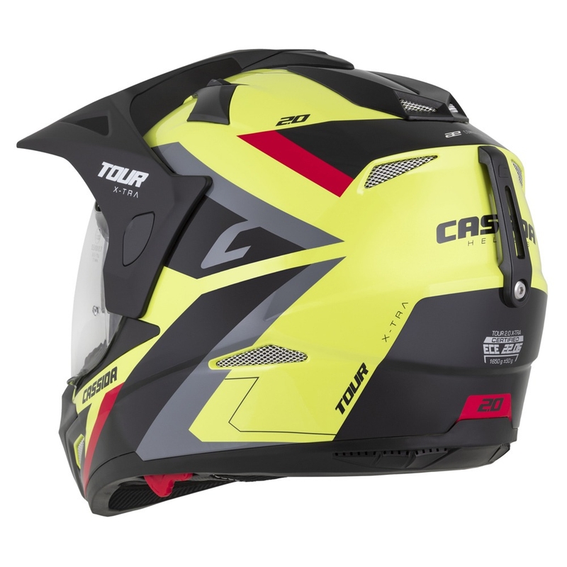 Casca enduro Cassida Tour 2.0 X-tra fluo galben-negru-rosu-gri cu vizor negru mat