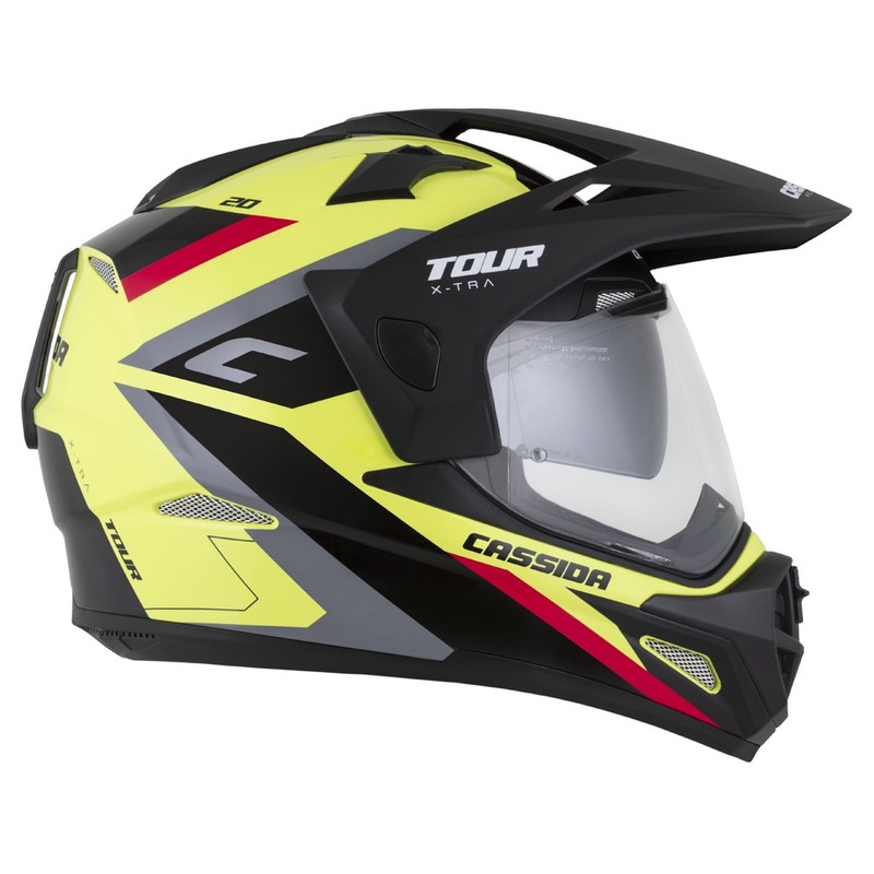 Casca enduro Cassida Tour 2.0 X-tra fluo galben-negru-rosu-gri cu vizor negru mat
