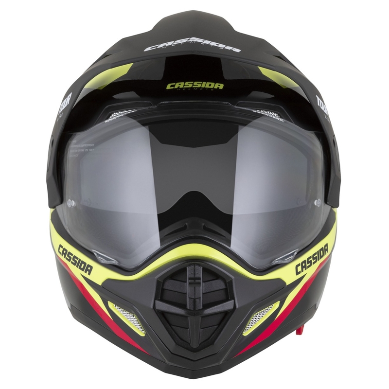 Casca enduro Cassida Tour 2.0 X-tra fluo galben-negru-rosu-gri cu vizor negru mat