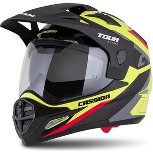 Casca enduro Cassida Tour 2.0 X-tra fluo galben-negru-rosu-gri cu vizor negru mat