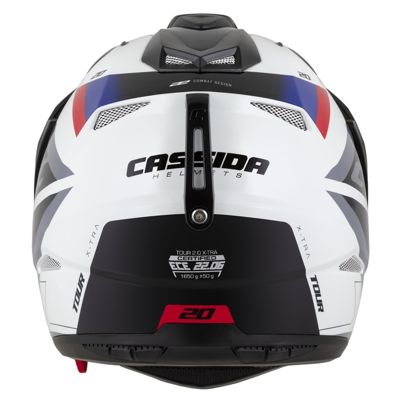 Casca enduro Cassida Tour 2.0 X-tra alb-albastru-rosu-negru cu vizor negru mat