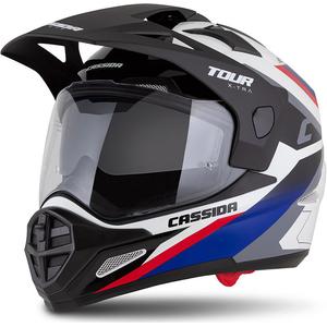 Casca enduro Cassida Tour 2.0 X-tra alb-albastru-rosu-negru cu vizor negru mat