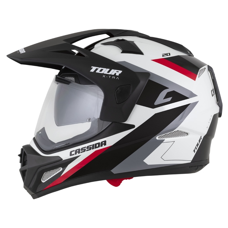 Casca enduro Cassida Tour 2.0 X-tra alb-rosu-negru cu vizor negru mat