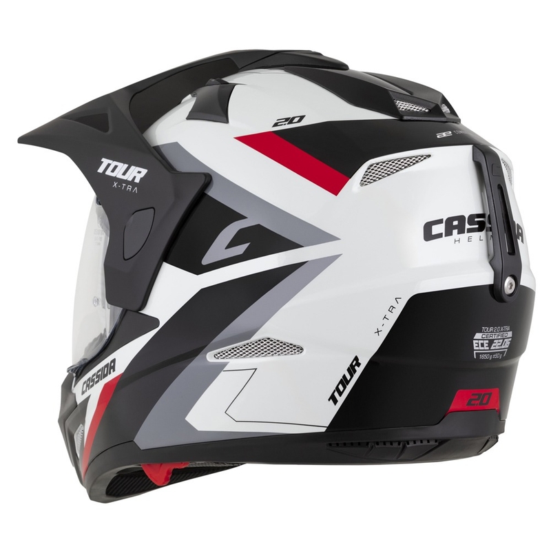 Casca enduro Cassida Tour 2.0 X-tra alb-rosu-negru cu vizor negru mat