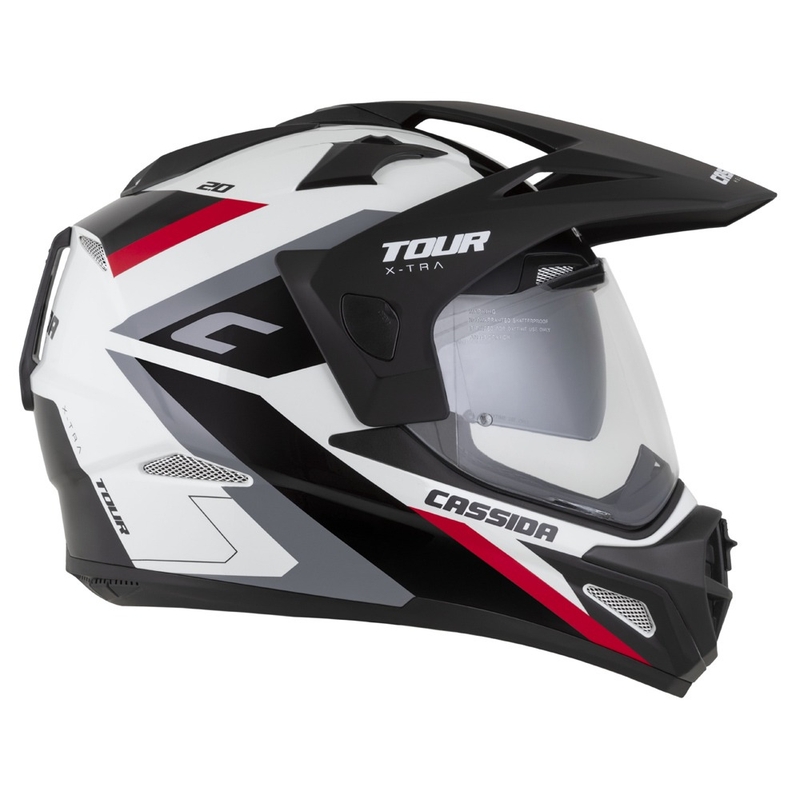 Casca enduro Cassida Tour 2.0 X-tra alb-rosu-negru cu vizor negru mat