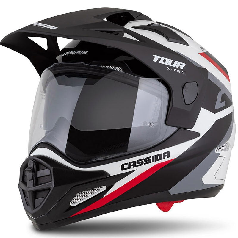 Casca enduro Cassida Tour 2.0 X-tra alb-rosu-negru cu vizor negru mat