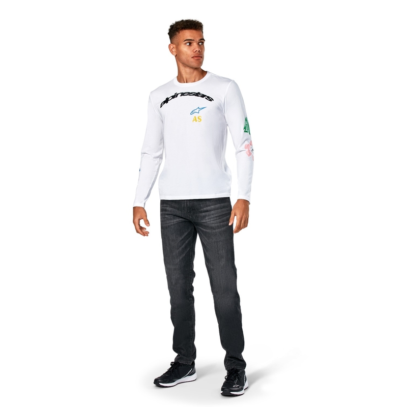 Tricou alb cu mânecă lungă Alpinestars Brundo CSF