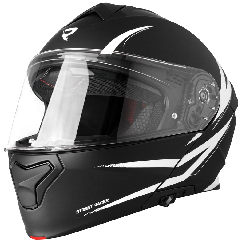 Cască de motocicletă flip-up Street Racer Fury alb-negru mat