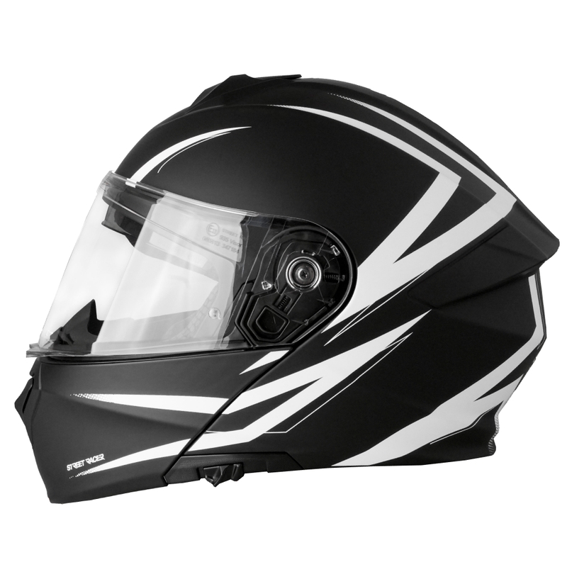 Cască de motocicletă flip-up Street Racer Fury alb-negru mat