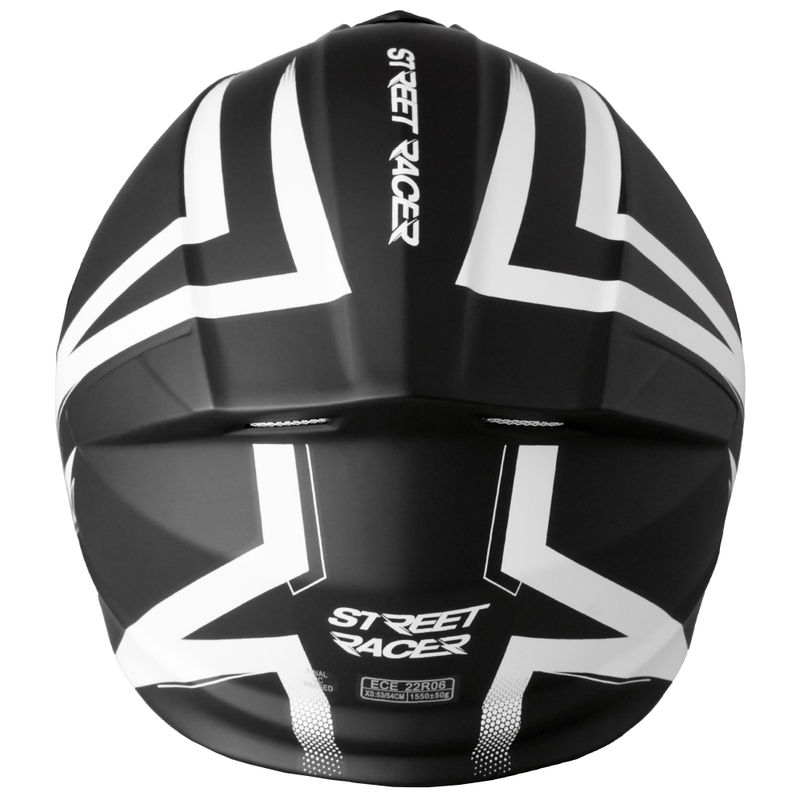 Cască de motocicletă flip-up Street Racer Fury alb-negru mat