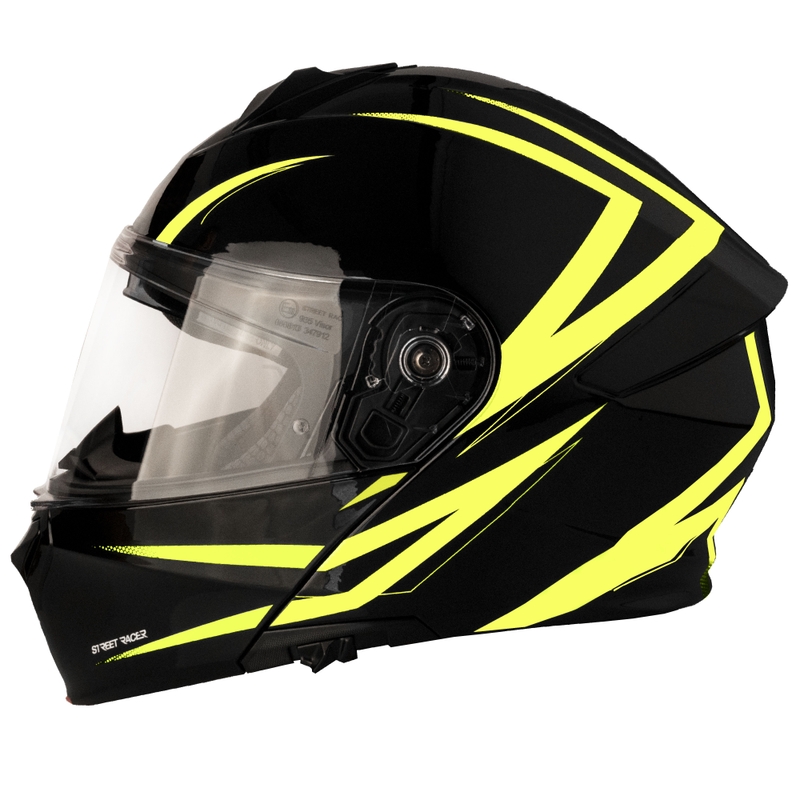 Cască de motocicletă pliabilă Street Racer Fury negru-galben fluo