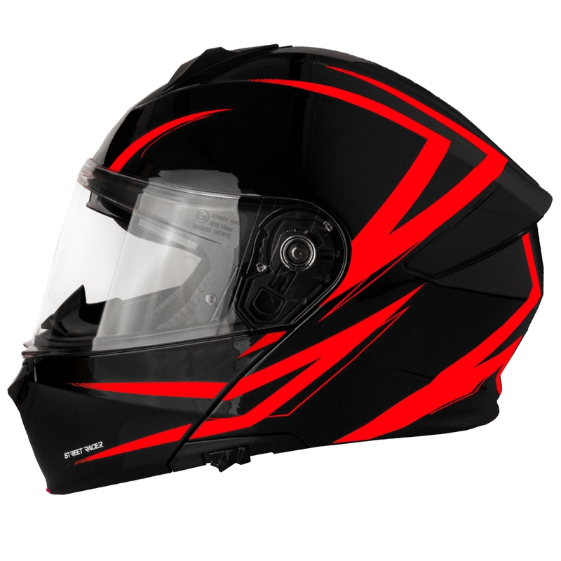 Cască de motocicletă flip-up Street Racer Fury negru-roșu