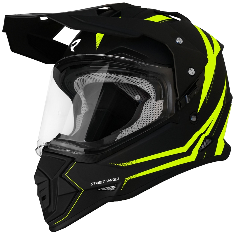 Cască de motocicletă Enduro Street Racer Ignite negru mat-galben fluo