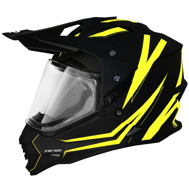 Cască de motocicletă Enduro Street Racer Ignite negru mat-galben fluo