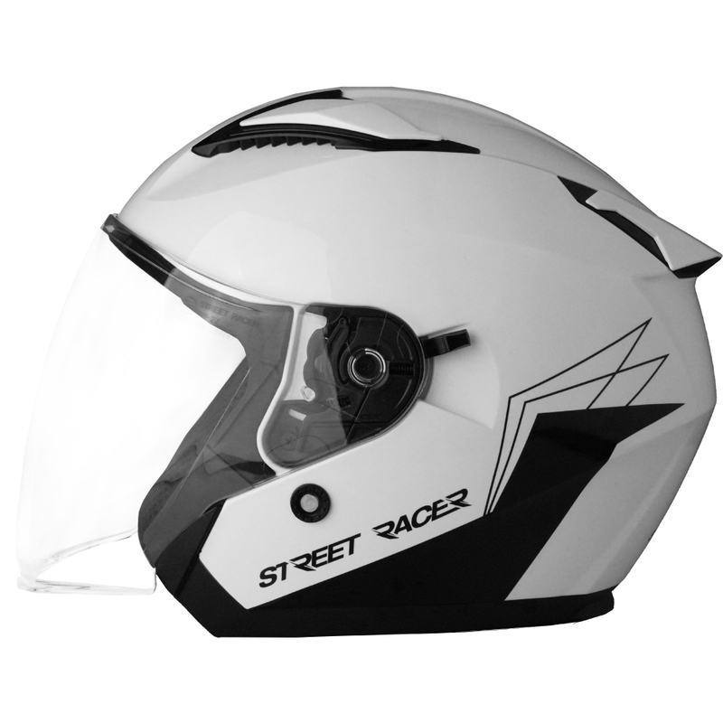 Casca de motocicleta Street Racer Sonic deschisa alb-negru lucios