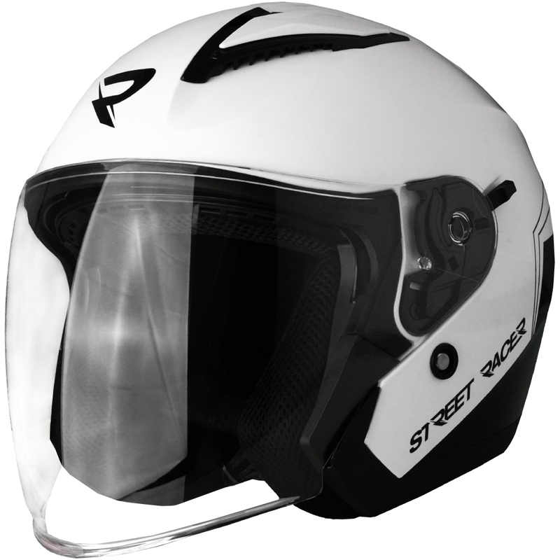 Casca de motocicleta Street Racer Sonic deschisa alb-negru lucios