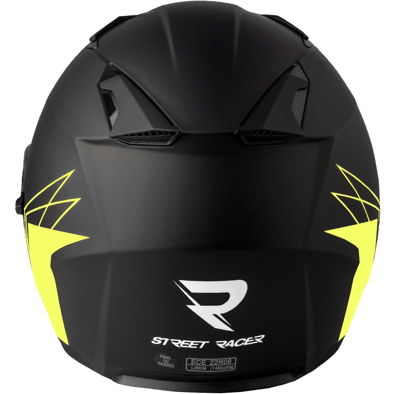 Casca de motocicleta Street Racer Sonic deschisa negru mat-galben fluo