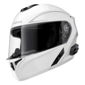 Cască de motocicletă rabatabilă cu set termic SENA Outrush R alb lucios