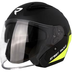Casca de motocicleta Street Racer Sonic deschisa negru mat-galben fluo