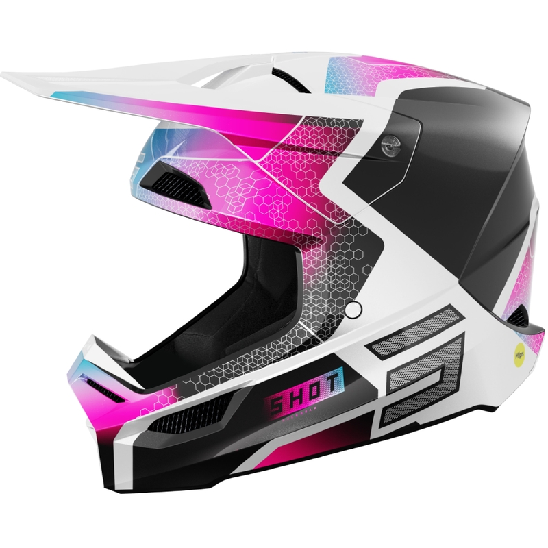 Casca motocross Shot Race Phaser pearl negru-albastru-roz