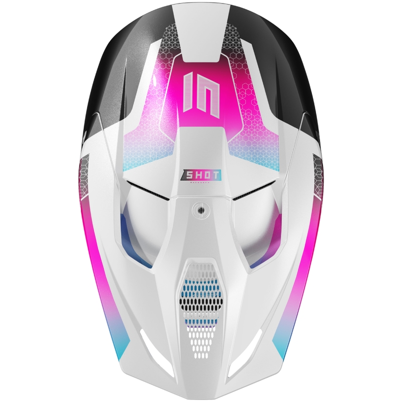 Casca motocross Shot Race Phaser pearl negru-albastru-roz