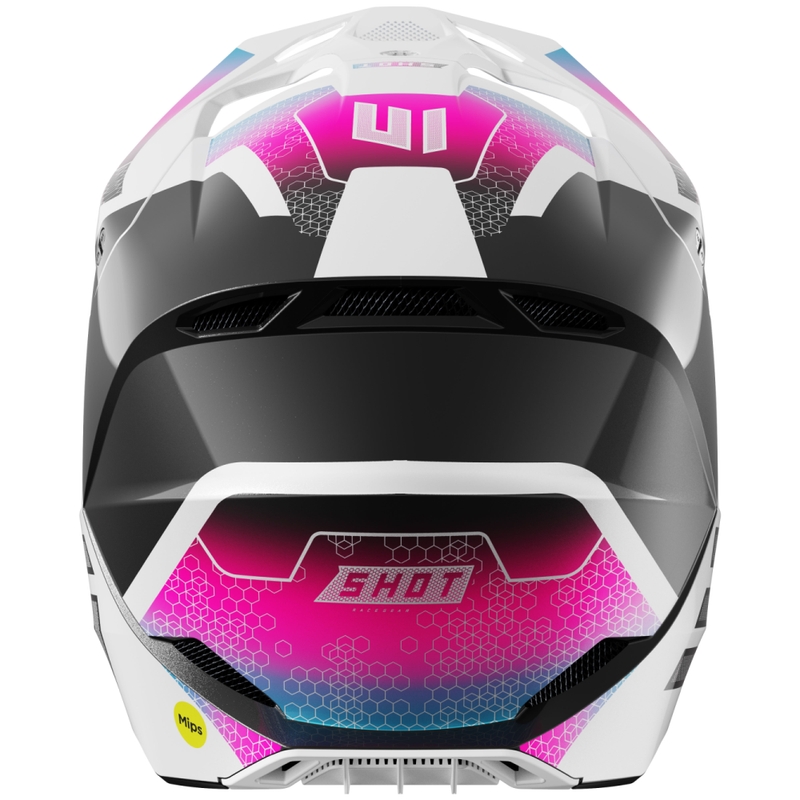 Casca motocross Shot Race Phaser pearl negru-albastru-roz