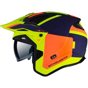 Cască de motocicletă MT District SV Analog D27 albastru-portocaliu-fluo-galben deschis pentru trialuri