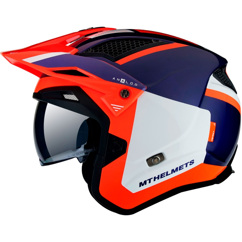 Cască de motocicletă MT District SV Analog D5 albastru-alb-albastru-fluo-portocaliu pentru trialuri deschise