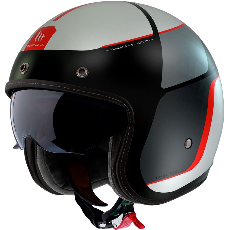 Cască de motocicletă deschisă MT Le Mans 2 SV Luther B15 negru mat-gri-alb-roșu