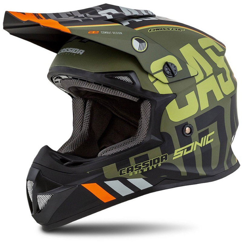 Cască de motocross Cassida Cross Cup Sonic portocaliu-verde mată