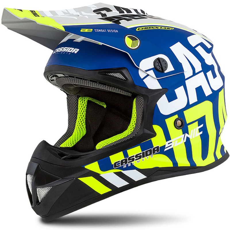 Cască de motocros Cassida Cross Cup Sonic fluo galben-albastru mat
