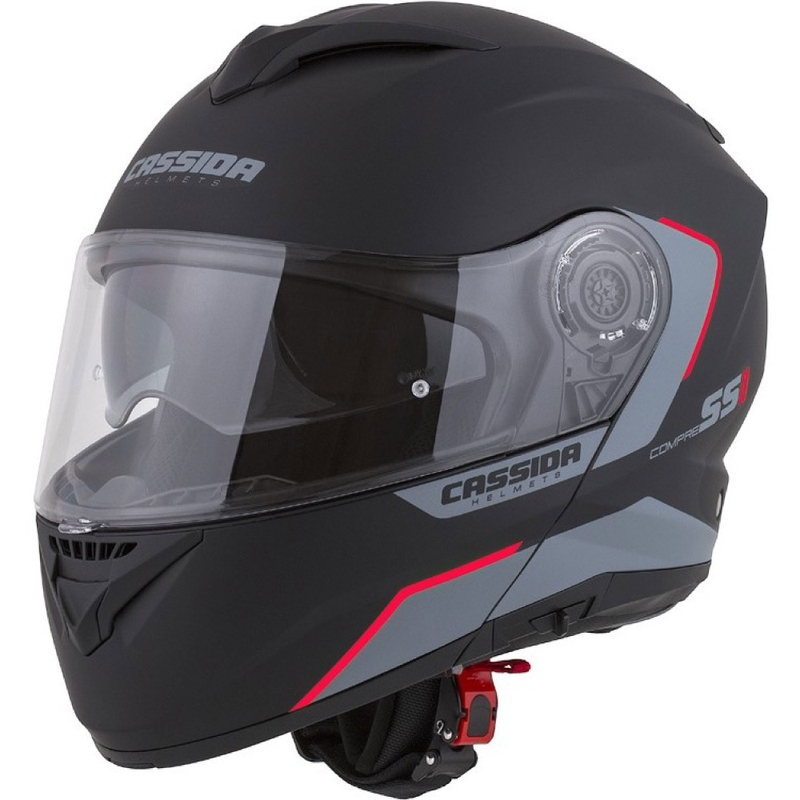Cască de motocicletă Cassida Compress 2.0 Refraction negru-gri-roșu cu clapetă flip-up