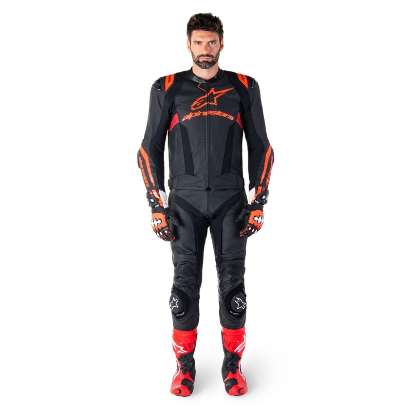 Geacă moto din piele Alpinestars Missile 3 Ignition negru-rosu fluo-rosu închis