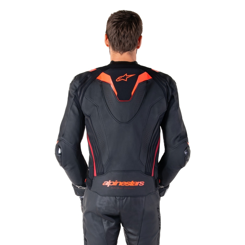 Geacă moto din piele Alpinestars Missile 3 Ignition negru-rosu fluo-rosu închis