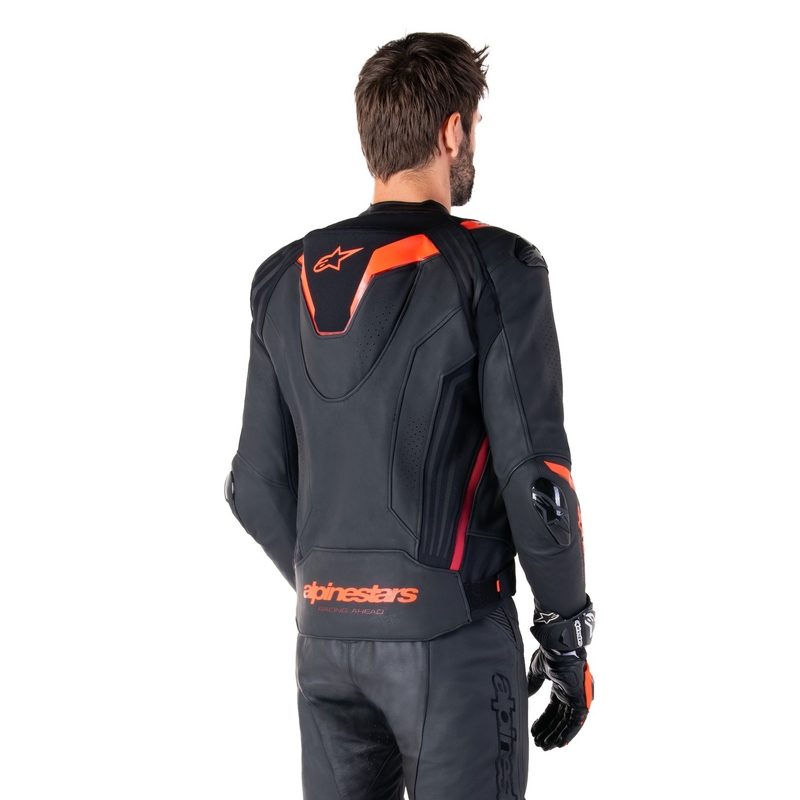Geacă moto din piele Alpinestars Missile 3 Ignition negru-rosu fluo-rosu închis