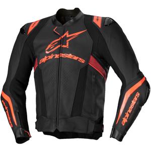 Geacă moto din piele Alpinestars Missile 3 Ignition negru-rosu fluo-rosu închis
