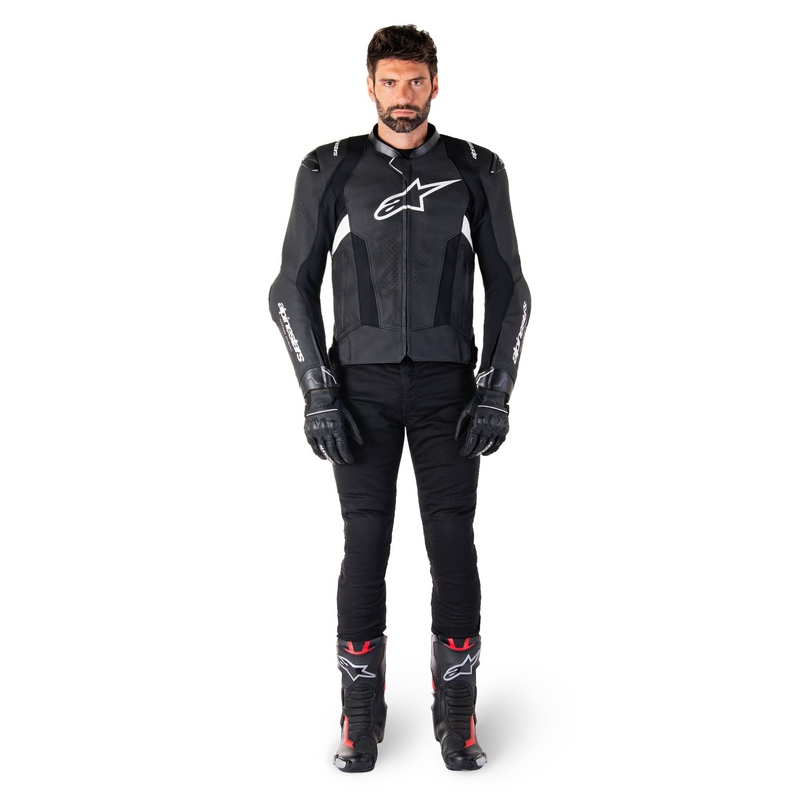 Geacă din piele moto Alpinestars Missile 3 negru-alb
