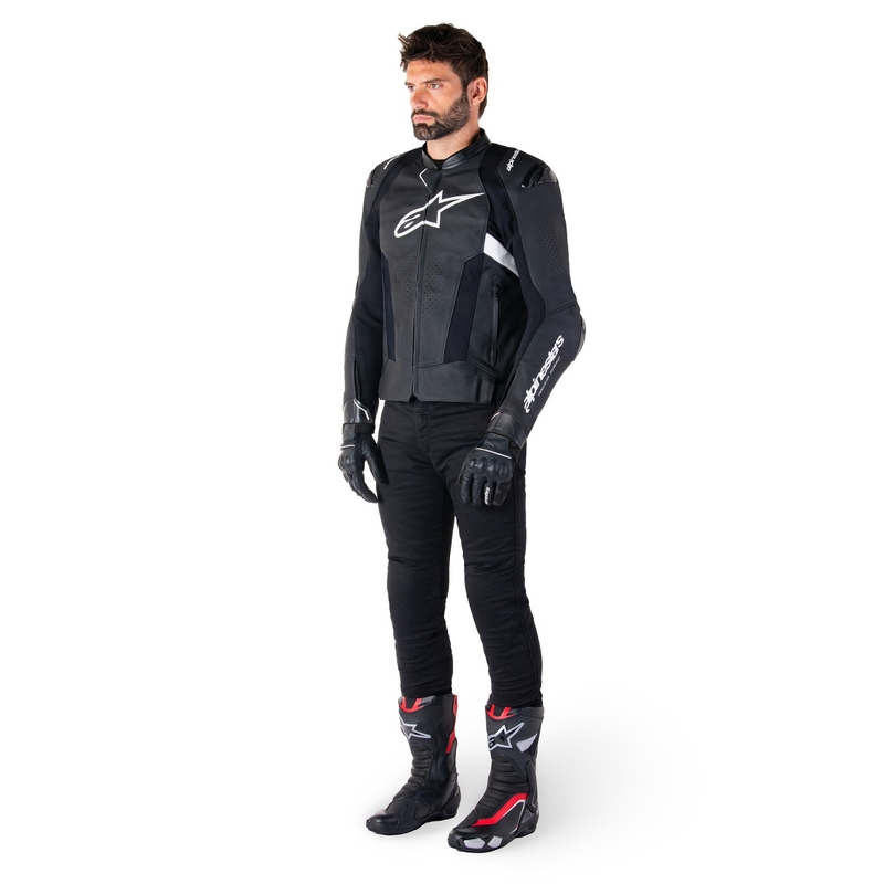 Geacă din piele moto Alpinestars Missile 3 negru-alb
