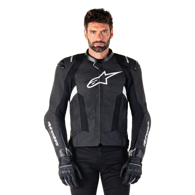 Geacă din piele moto Alpinestars Missile 3 negru-alb