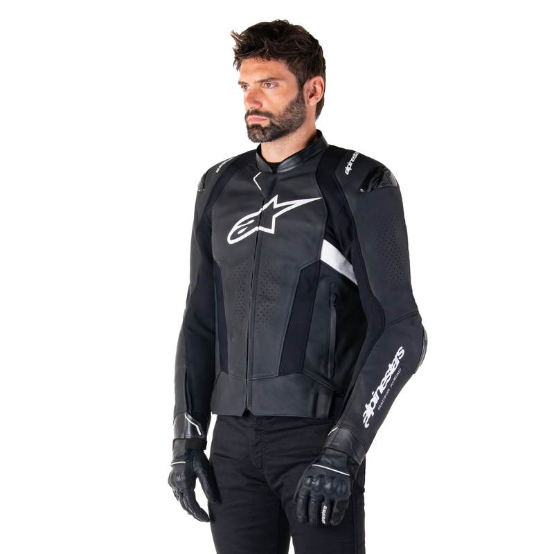 Geacă din piele moto Alpinestars Missile 3 negru-alb