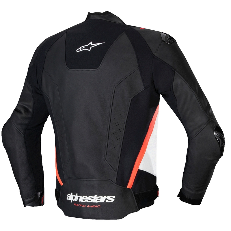 Geaca de piele moto Alpinestars Missile 3 negru-alb-rosu fluo