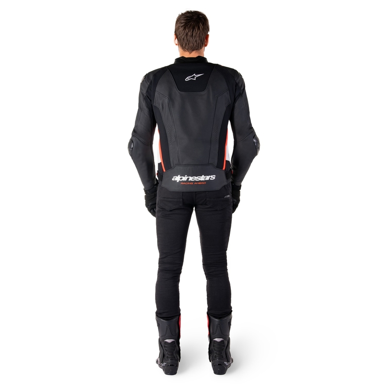 Geaca de piele moto Alpinestars Missile 3 negru-alb-rosu fluo
