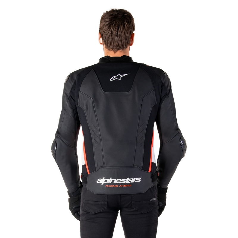 Geaca de piele moto Alpinestars Missile 3 negru-alb-rosu fluo
